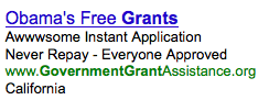 AdWord Ad about Government Grants